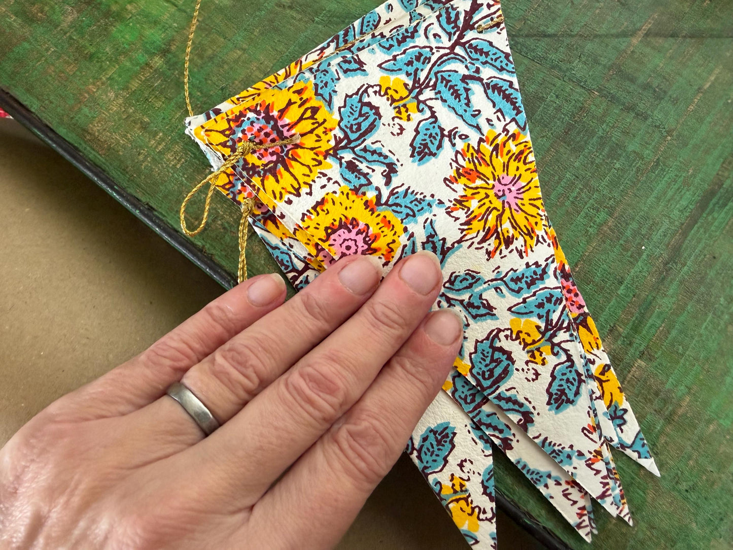 Recycled bunting for the home, parties and weddings. Eco friendly bunting. Handmade party decorations. Sunflower bunting. Pretty party decor