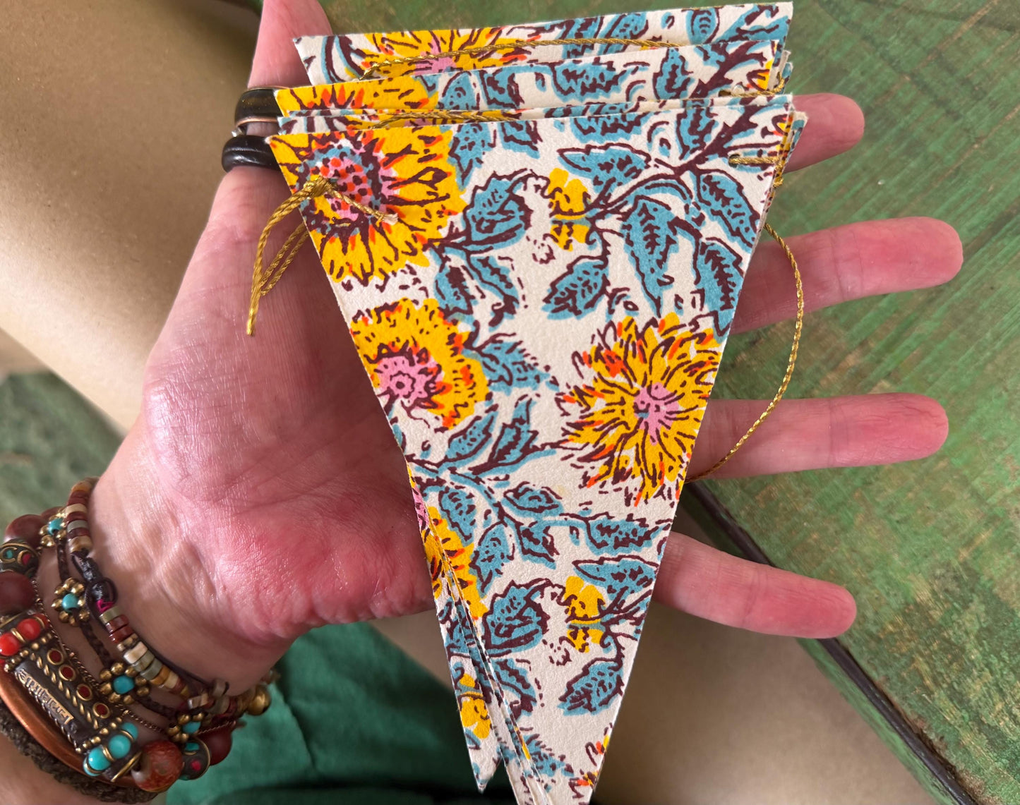 Recycled bunting for the home, parties and weddings. Eco friendly bunting. Handmade party decorations. Sunflower bunting. Pretty party decor