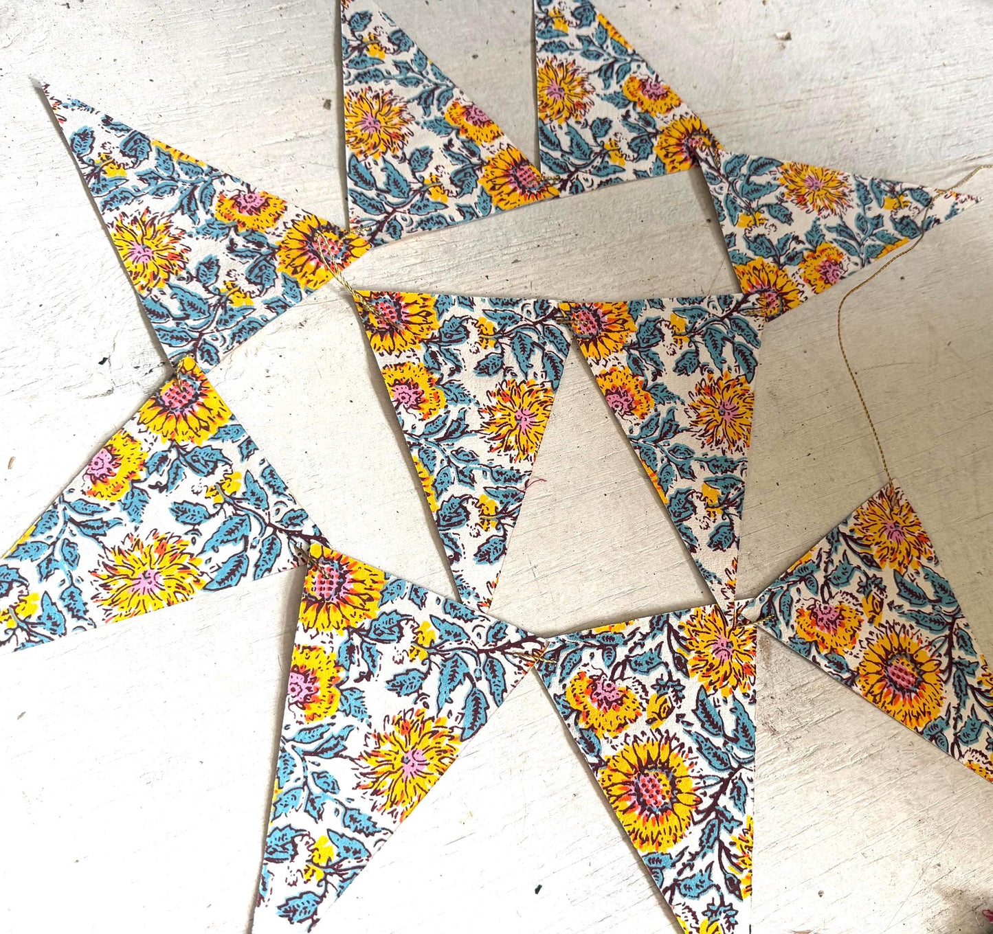 Recycled bunting for the home, parties and weddings. Eco friendly bunting. Handmade party decorations. Sunflower bunting. Pretty party decor