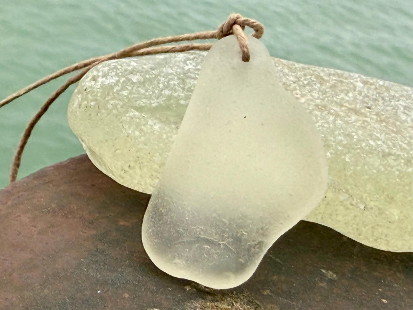 Large sea glass necklaces. Recycled necklaces, gift for him. Ethical jewellery. Sea glass pendant. Eco friendly necklace, Aqua and white.