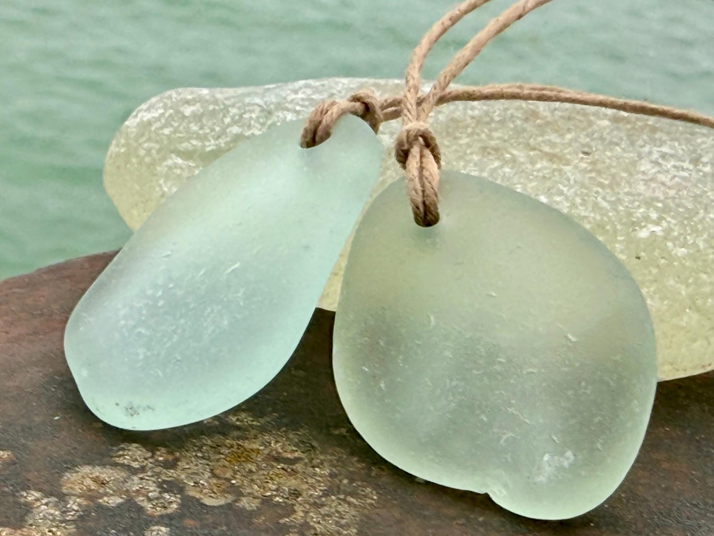 Large sea glass necklaces. Recycled necklaces, gift for him. Ethical jewellery. Sea glass pendant. Eco friendly necklace, Aqua and white.