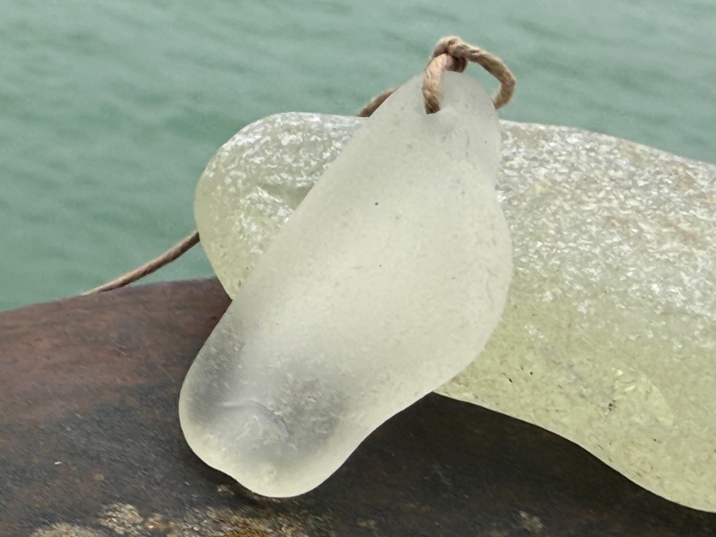 Large sea glass necklaces. Recycled necklaces, gift for him. Ethical jewellery. Sea glass pendant. Eco friendly necklace, Aqua and white.