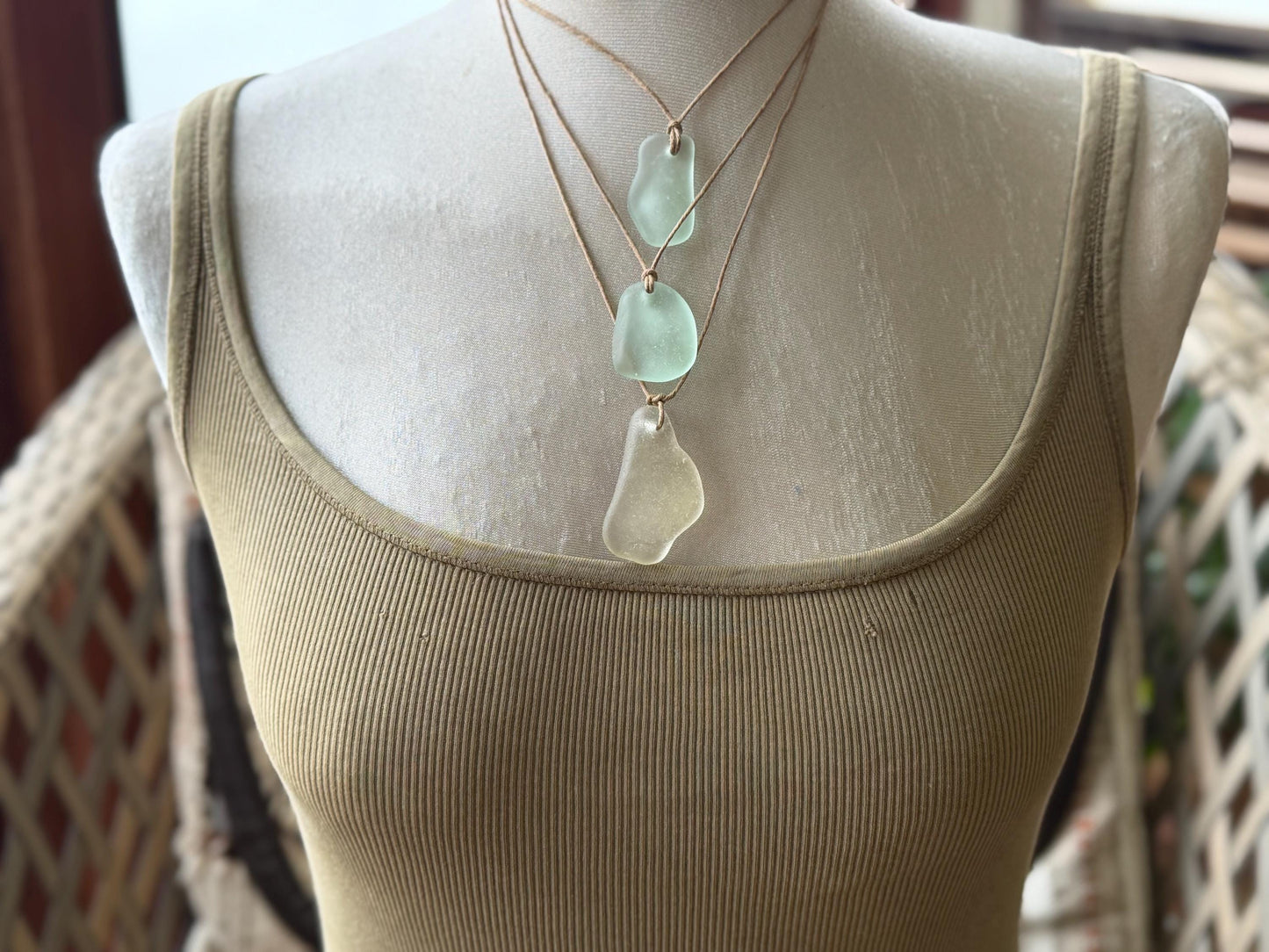 Large sea glass necklaces. Recycled necklaces, gift for him. Ethical jewellery. Sea glass pendant. Eco friendly necklace, Aqua and white.