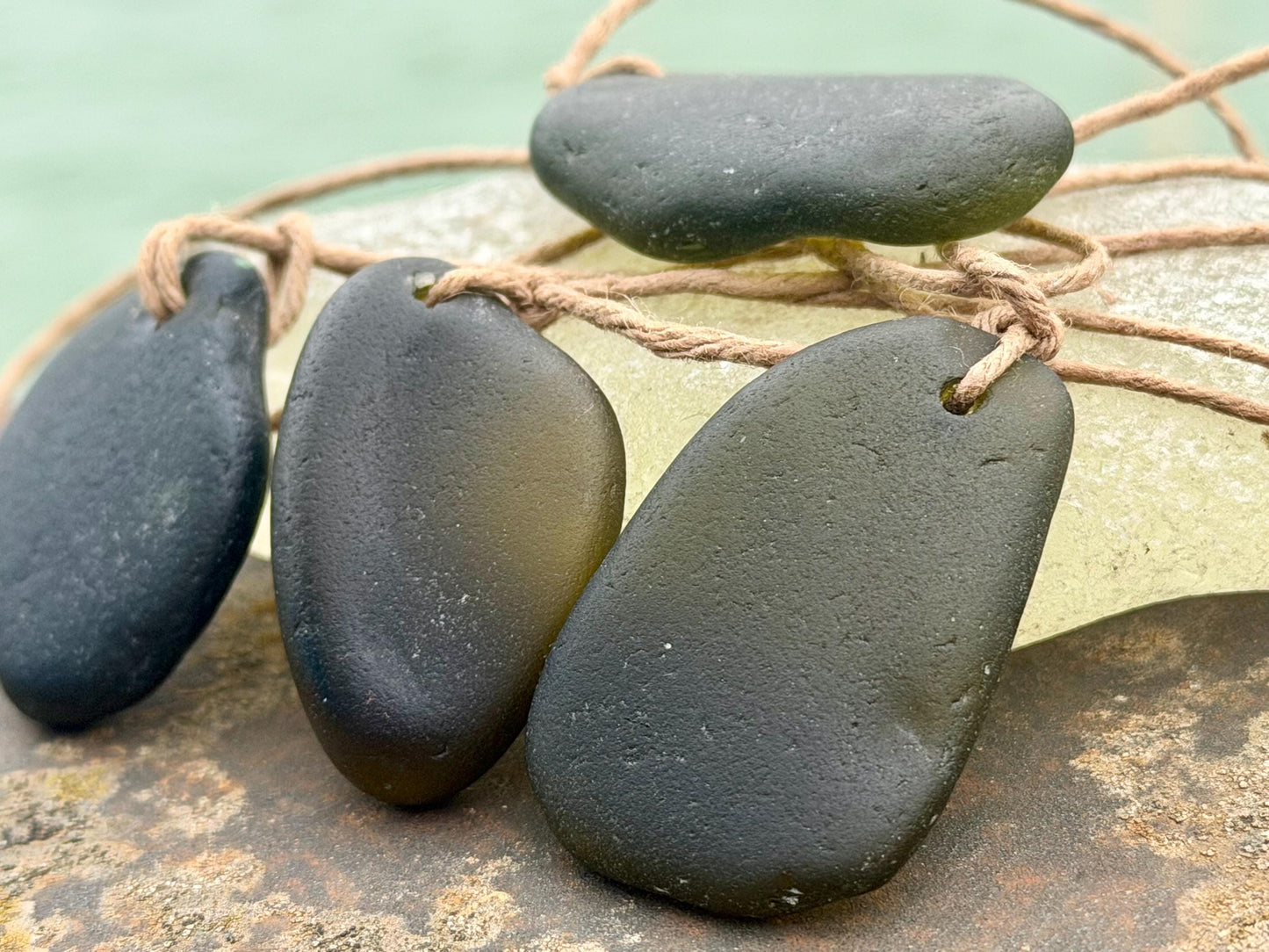 Large sea glass necklaces. Recycled necklaces, gift for him. Ethical jewellery. Sea glass pendant. Eco friendly necklace, green sea glass.