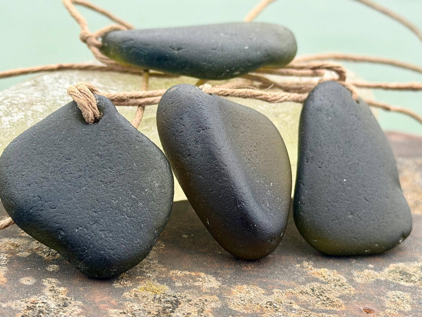 Large sea glass necklaces. Recycled necklaces, gift for him. Ethical jewellery. Sea glass pendant. Eco friendly necklace, green sea glass.
