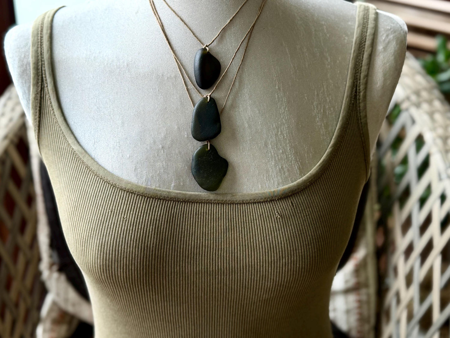 Large sea glass necklaces. Recycled necklaces, gift for him. Ethical jewellery. Sea glass pendant. Eco friendly necklace, green sea glass.