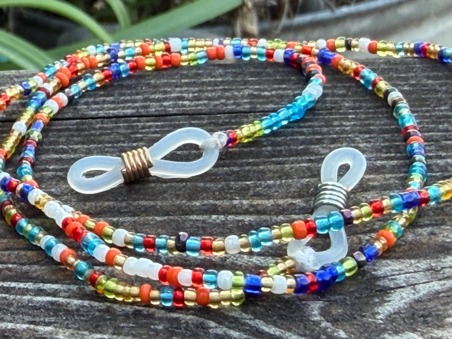 Recycled glasses chain, funky glasses holder, eco friendly glasses chain, ethical jewellery, rainbow glasses chain, boho recycled jewellery