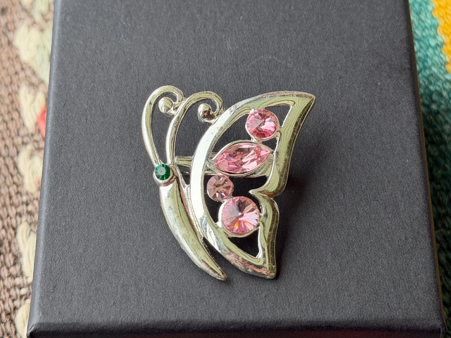 Pink butterfly brooch, vintage brooch, vintage jewellery, retro jewellery, eco friendly gift for her, ethical jewellery, butterfly jewellery