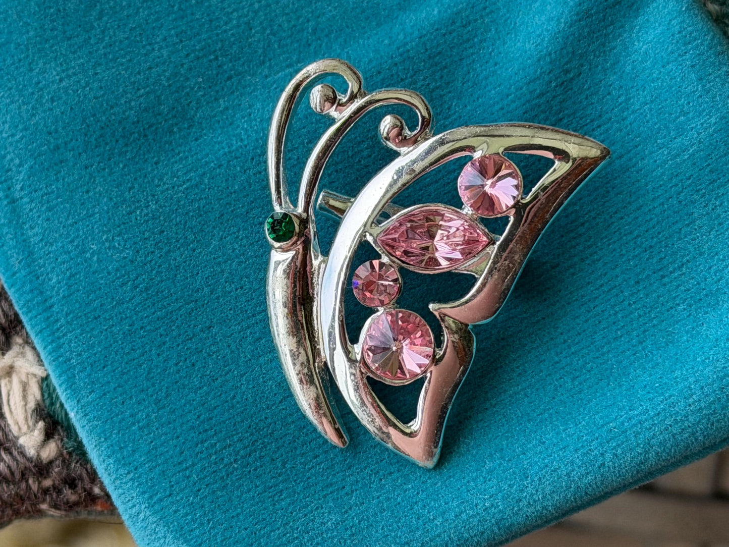 Pink butterfly brooch, vintage brooch, vintage jewellery, retro jewellery, eco friendly gift for her, ethical jewellery, butterfly jewellery