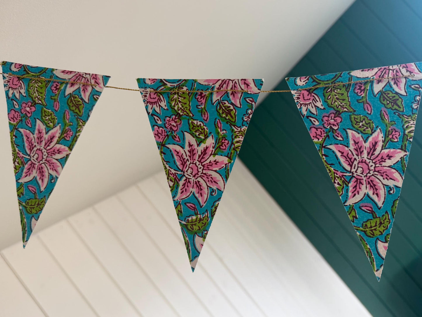 Recycled bunting for the home, parties and weddings. Eco friendly bunting. Handmade party decorations. Flower bunting. Pretty party decor