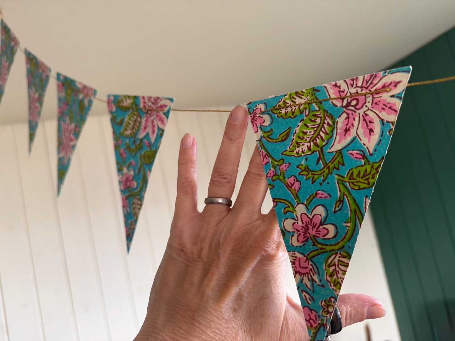 Recycled bunting for the home, parties and weddings. Eco friendly bunting. Handmade party decorations. Flower bunting. Pretty party decor