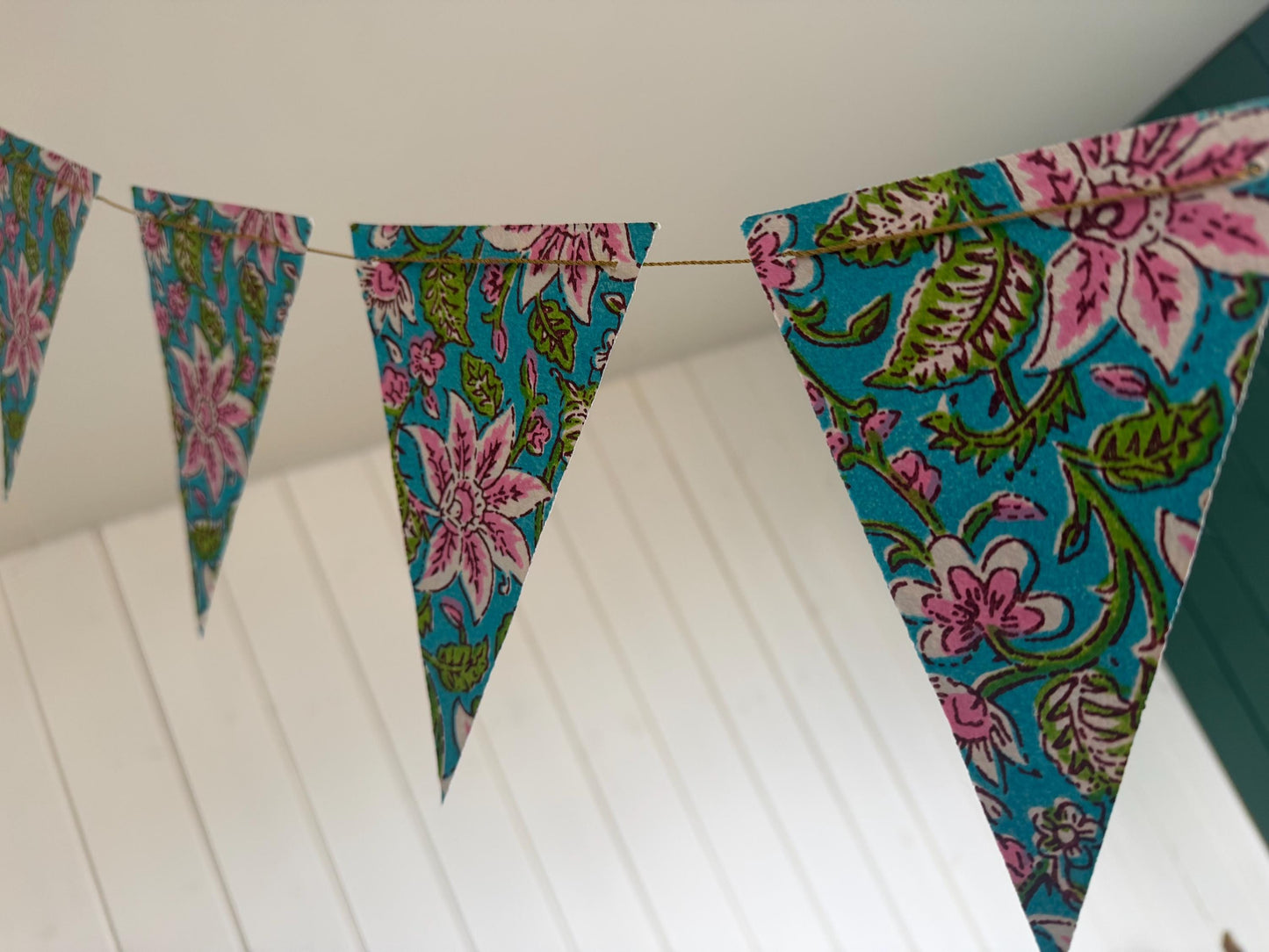Recycled bunting for the home, parties and weddings. Eco friendly bunting. Handmade party decorations. Flower bunting. Pretty party decor