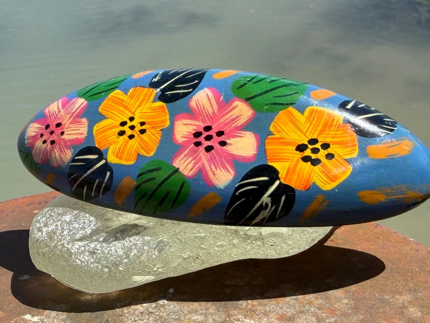 Vintage wooden hair clip. Large hair clip. Painted wood with flower design. Eco friendly hair accessories. Boho hair fastener. Hand painted