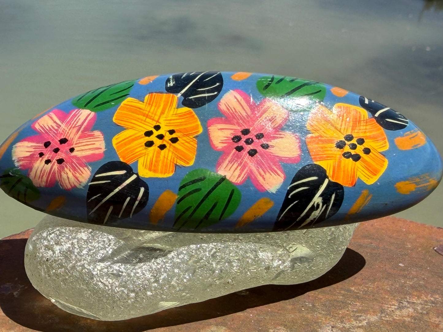 Vintage wooden hair clip. Large hair clip. Painted wood with flower design. Eco friendly hair accessories. Boho hair fastener. Hand painted