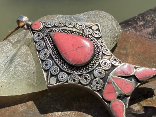 Gypsy jewellery, fish necklace, red coral necklace, vintage jewellery, ethical jewellery, fish pendant, boho necklace, unique necklace