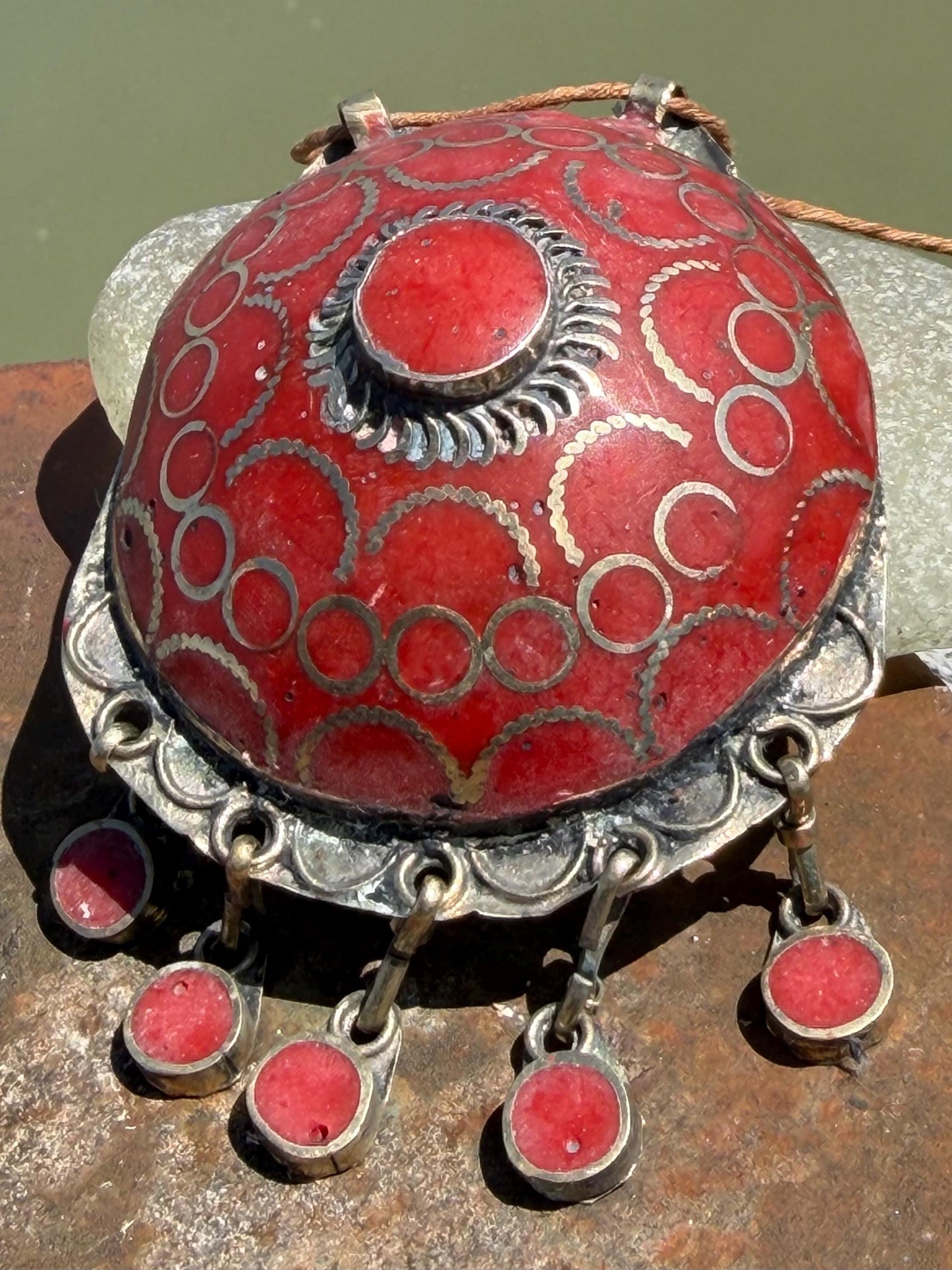 Gypsy jewellery. Very large statement necklace. Vintage jewellery, ethical jewellery, red pendant, boho necklace, unique necklace