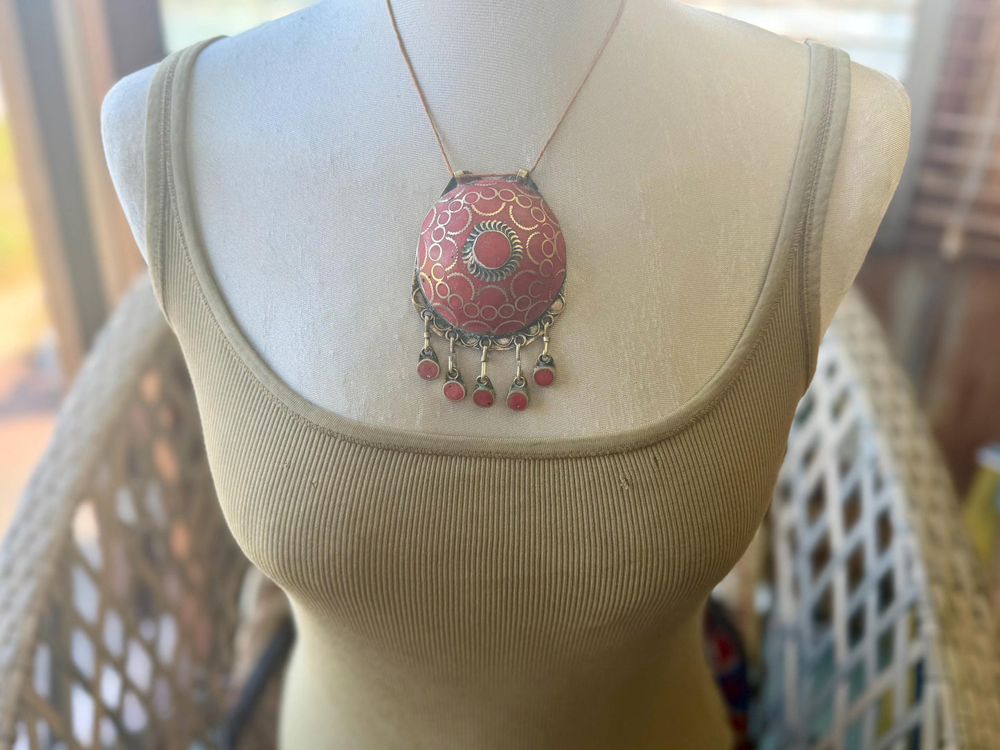 Gypsy jewellery. Very large statement necklace. Vintage jewellery, ethical jewellery, red pendant, boho necklace, unique necklace