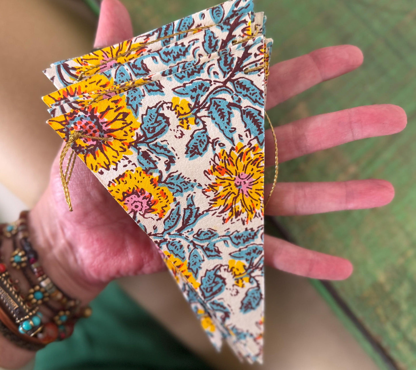 Recycled bunting for the home, parties and weddings. Eco friendly bunting. Handmade party decorations. Sunflower bunting. Pretty party decor