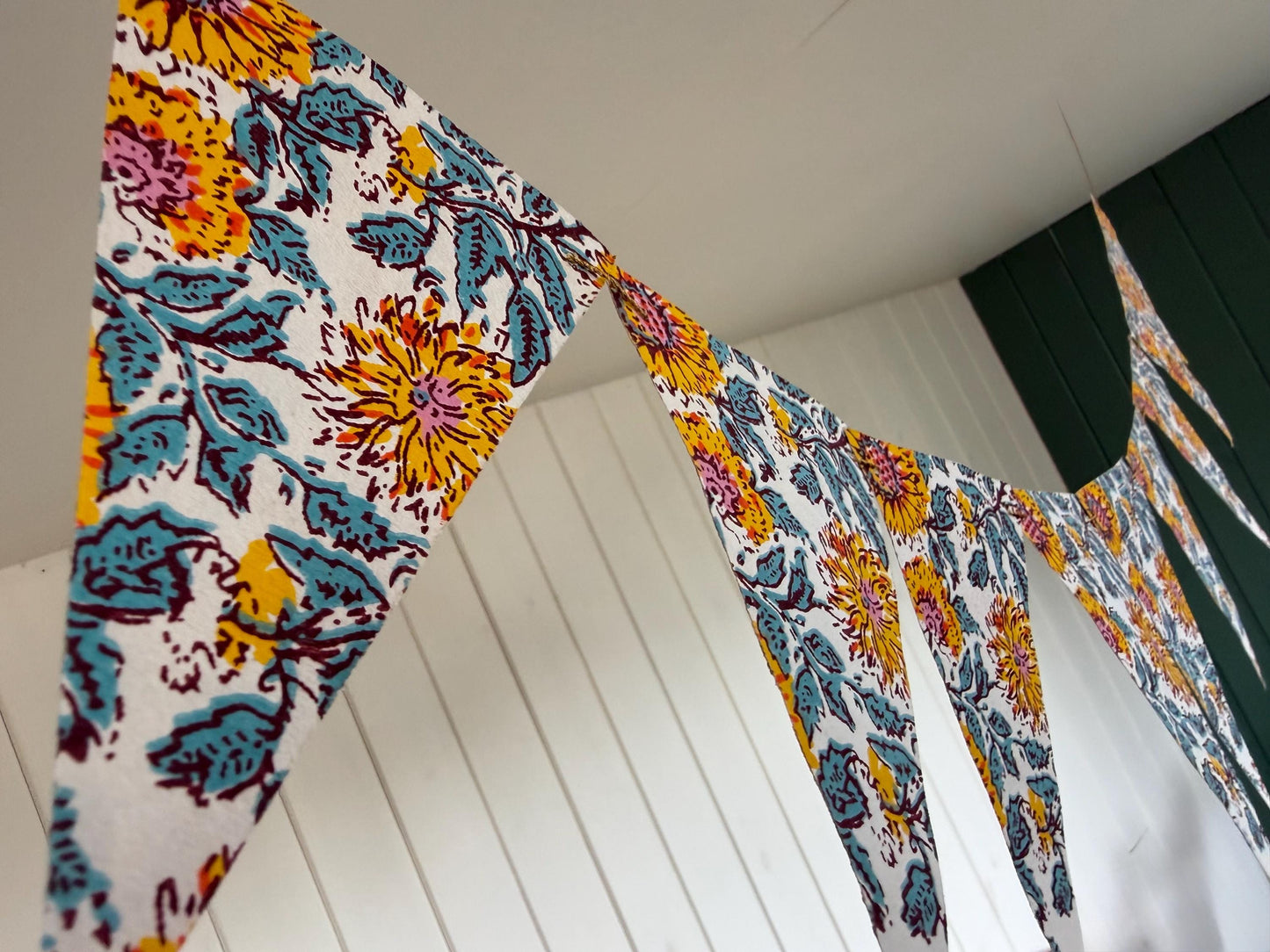 Recycled bunting for the home, parties and weddings. Eco friendly bunting. Handmade party decorations. Sunflower bunting. Pretty party decor