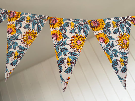 Recycled bunting for the home, parties and weddings. Eco friendly bunting. Handmade party decorations. Sunflower bunting. Pretty party decor