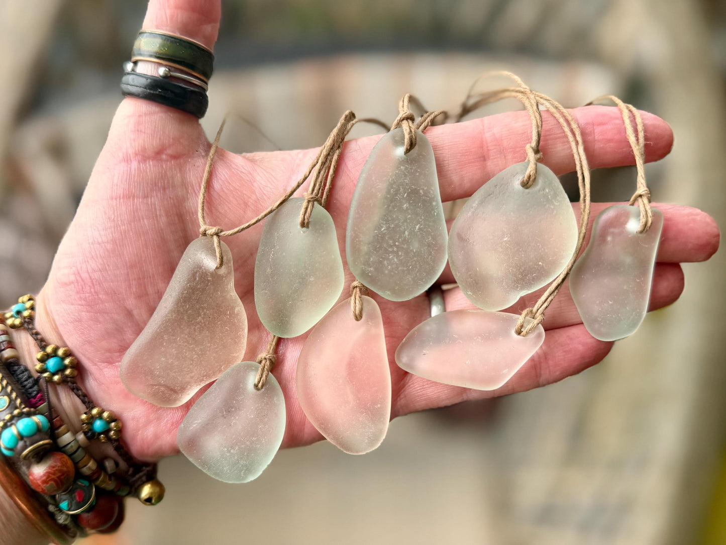 Large sea glass necklaces. Recycled necklaces, gift for him. Ethical jewellery. Sea glass pendant. Eco friendly necklace, Aqua and white.