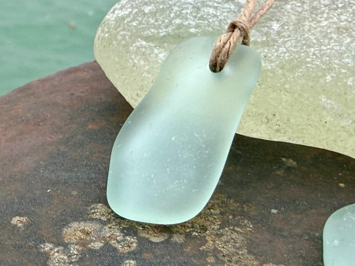 Large sea glass necklaces. Recycled necklaces, gift for him. Ethical jewellery. Sea glass pendant. Eco friendly necklace, Aqua and white.