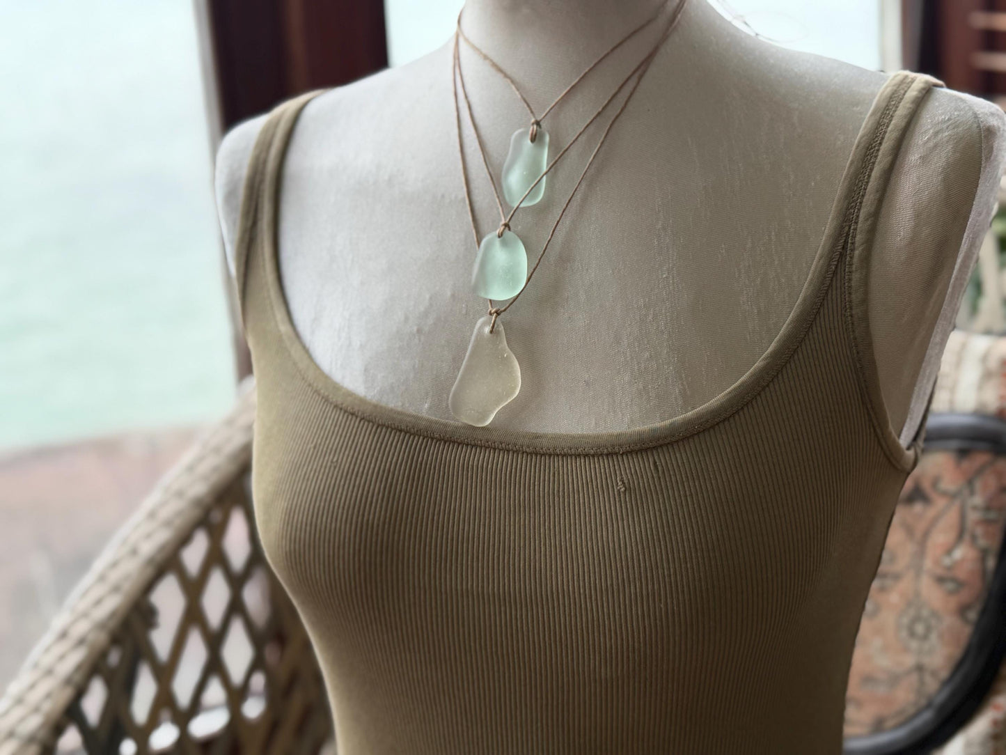 Large sea glass necklaces. Recycled necklaces, gift for him. Ethical jewellery. Sea glass pendant. Eco friendly necklace, Aqua and white.