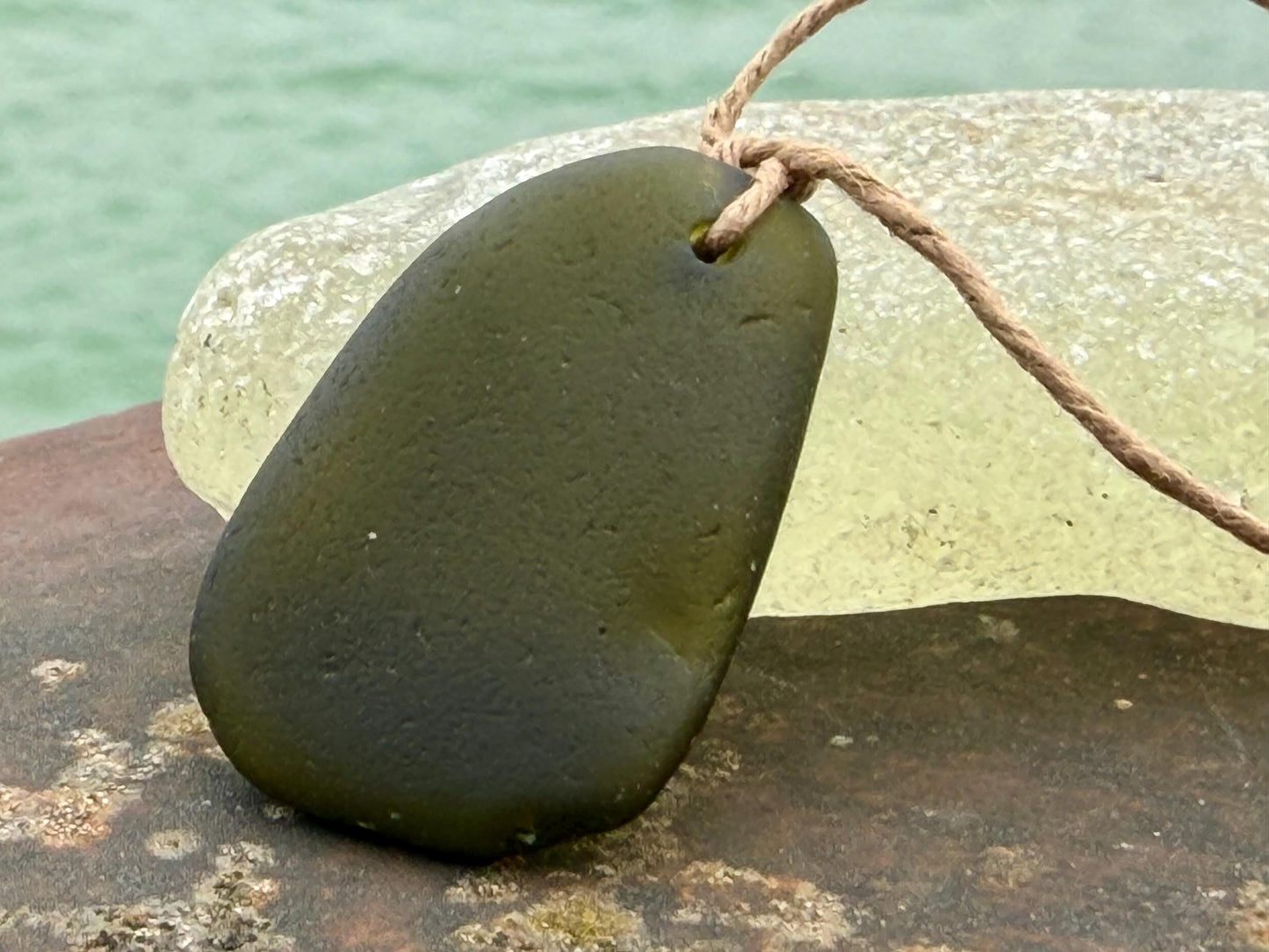 Large sea glass necklaces. Recycled necklaces, gift for him. Ethical jewellery. Sea glass pendant. Eco friendly necklace, green sea glass.