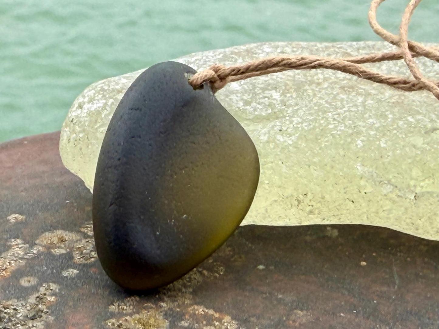 Large sea glass necklaces. Recycled necklaces, gift for him. Ethical jewellery. Sea glass pendant. Eco friendly necklace, green sea glass.