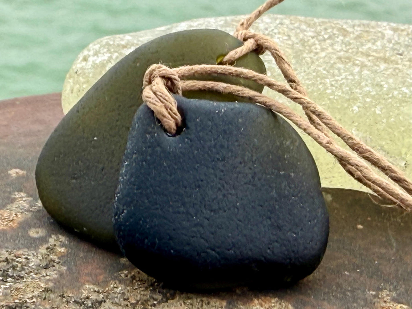 Large sea glass necklaces. Recycled necklaces, gift for him. Ethical jewellery. Sea glass pendant. Eco friendly necklace, green sea glass.