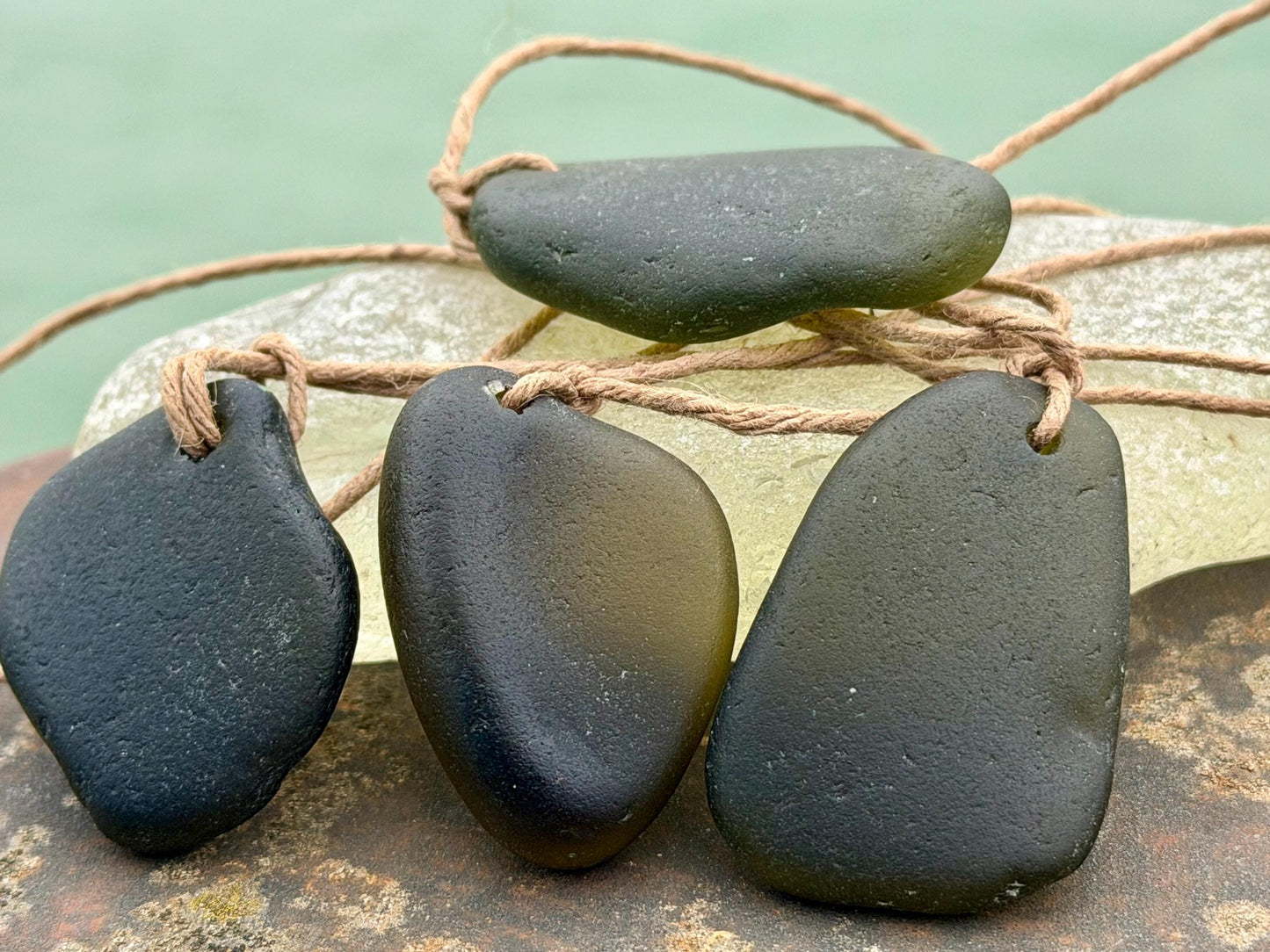 Large sea glass necklaces. Recycled necklaces, gift for him. Ethical jewellery. Sea glass pendant. Eco friendly necklace, green sea glass.