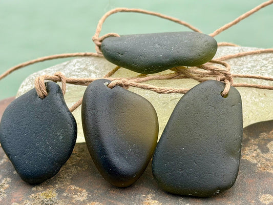 Large sea glass necklaces. Recycled necklaces, gift for him. Ethical jewellery. Sea glass pendant. Eco friendly necklace, green sea glass.