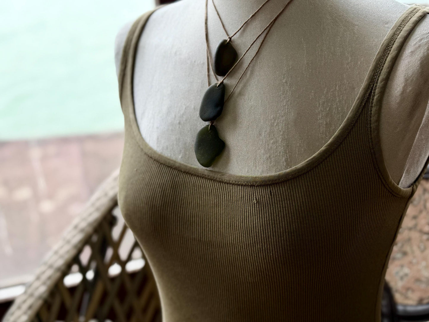 Large sea glass necklaces. Recycled necklaces, gift for him. Ethical jewellery. Sea glass pendant. Eco friendly necklace, green sea glass.