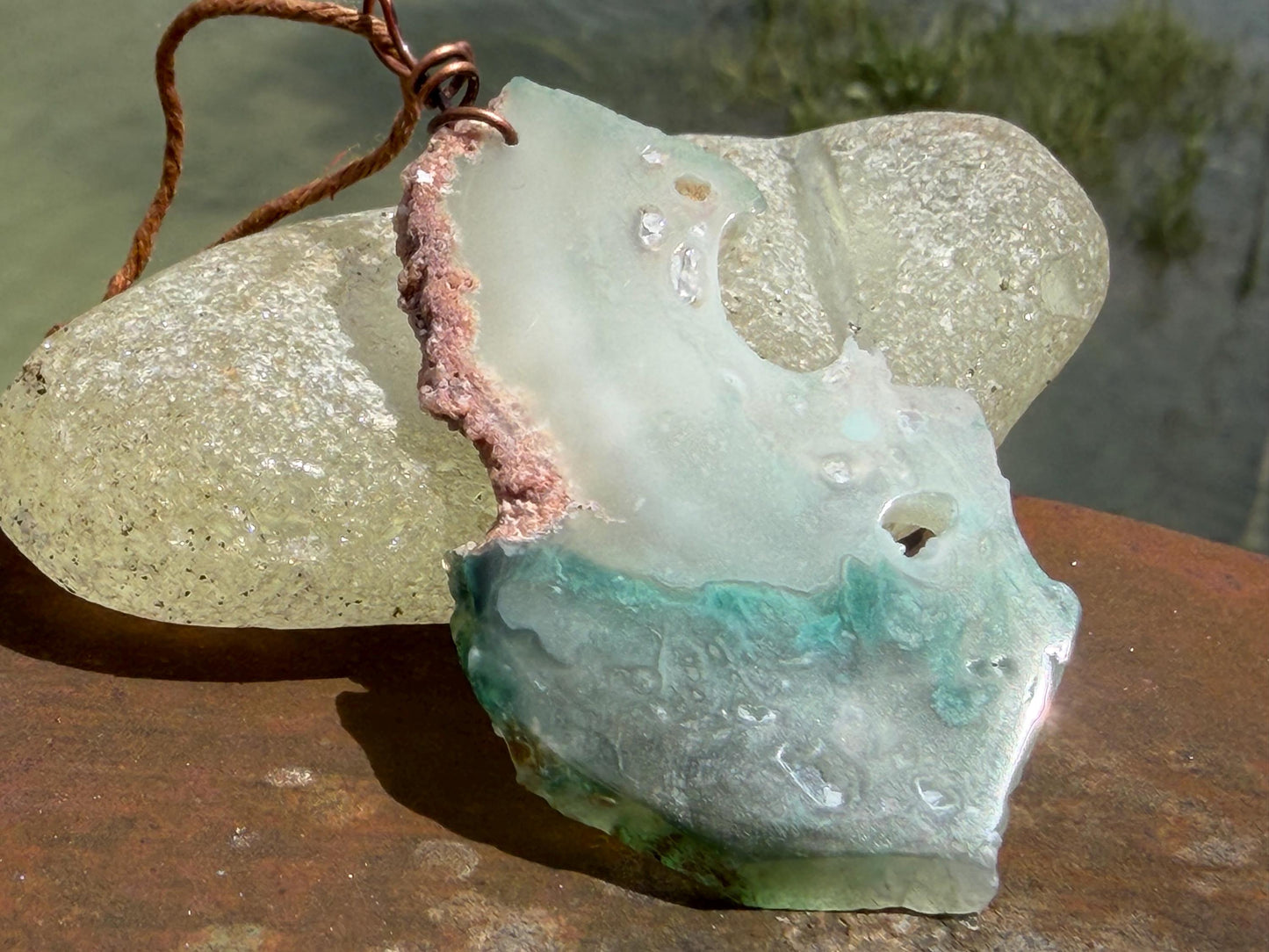 Moss agate necklace, moss agate pendant, large gemstone necklace, green gemstone, gift for gardener. Handmade necklace, boho gift for her