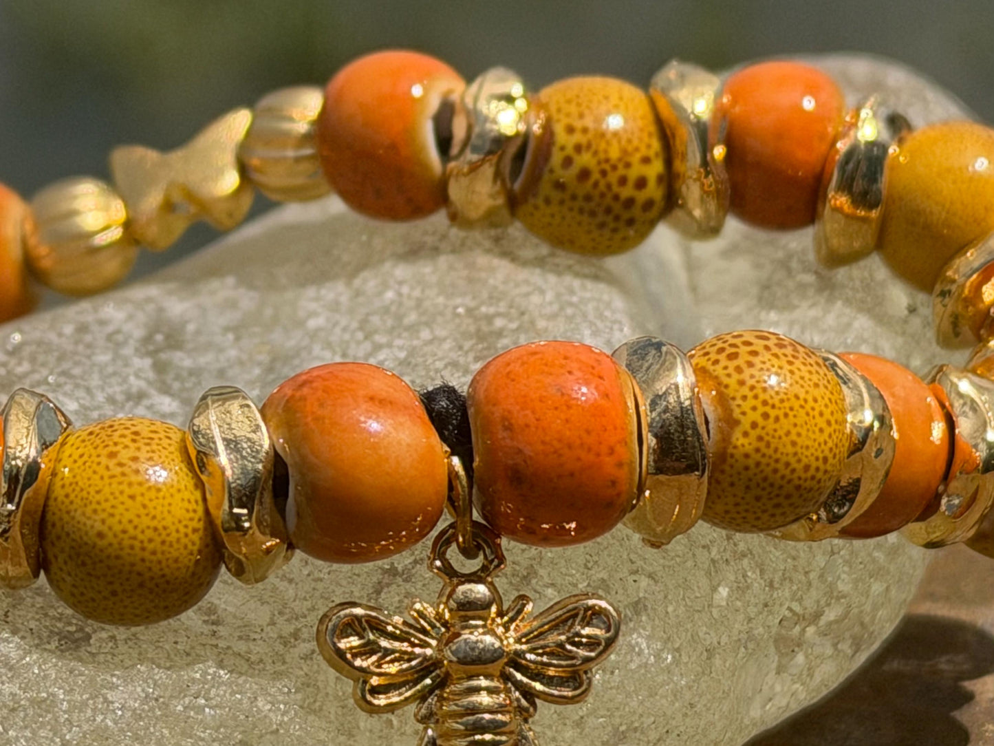 Bee bracelet, boho jewellery, butterfly bracelet, gift for her, handmade glass bracelet, bee jewellery, butterfly jewellery, yellow bracelet
