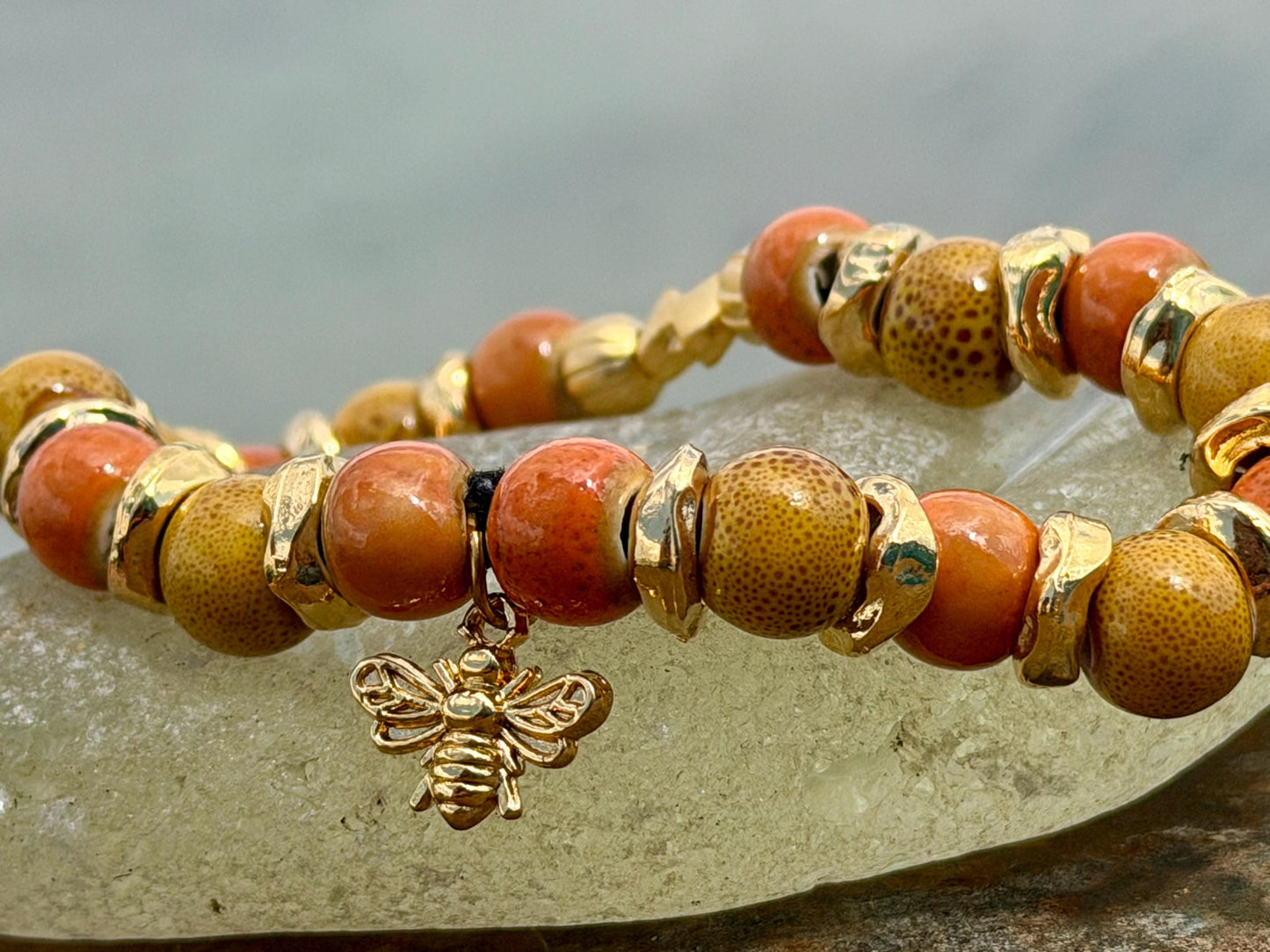 Bee bracelet, boho jewellery, butterfly bracelet, gift for her, handmade glass bracelet, bee jewellery, butterfly jewellery, yellow bracelet