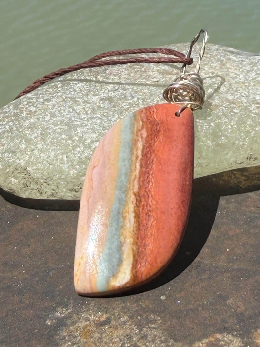 Polychrome jasper gemstone necklace. Ethical jewellery, unusual gemstone pendants. Stunning unique jewellery. Unique gifts. Unique necklace.