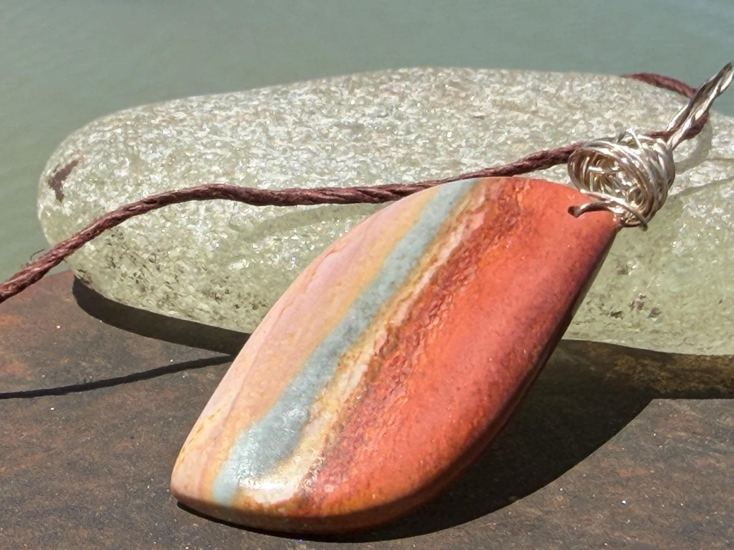 Polychrome jasper gemstone necklace. Ethical jewellery, unusual gemstone pendants. Stunning unique jewellery. Unique gifts. Unique necklace.
