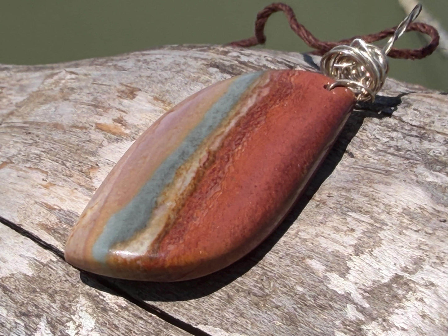 Polychrome jasper gemstone necklace. Ethical jewellery, unusual gemstone pendants. Stunning unique jewellery. Unique gifts. Unique necklace.