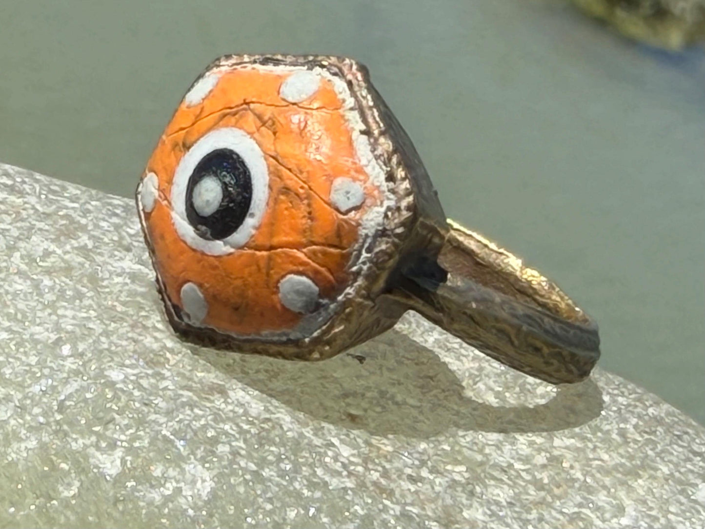 Fabulous vintage orange ring made from brass and enamel. Statement ring. Eco friendly jewellery. Ethical jewellery. Orange jewellery.
