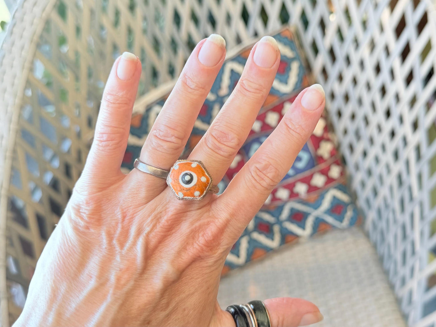 Fabulous vintage orange ring made from brass and enamel. Statement ring. Eco friendly jewellery. Ethical jewellery. Orange jewellery.