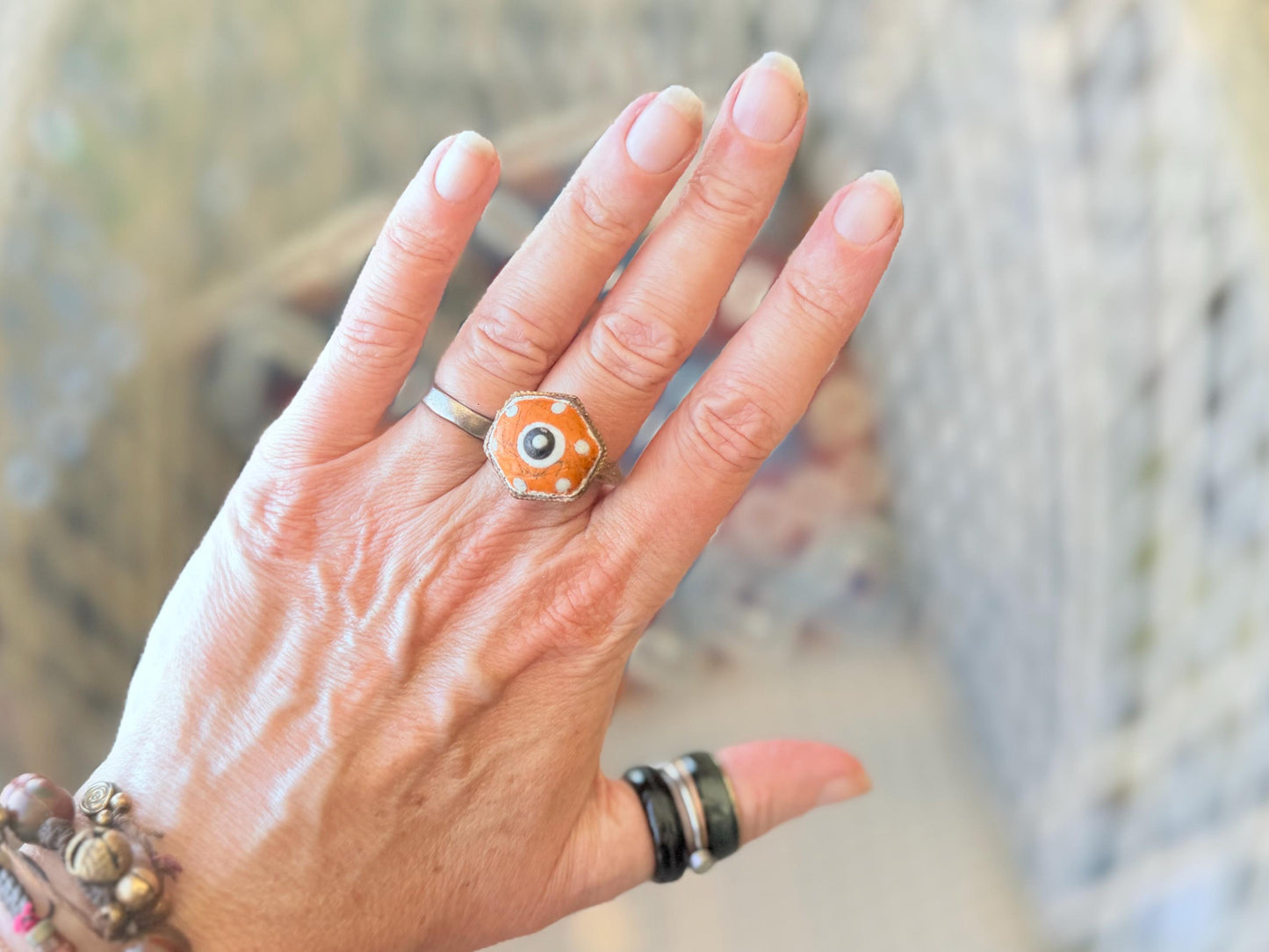 Fabulous vintage orange ring made from brass and enamel. Statement ring. Eco friendly jewellery. Ethical jewellery. Orange jewellery.
