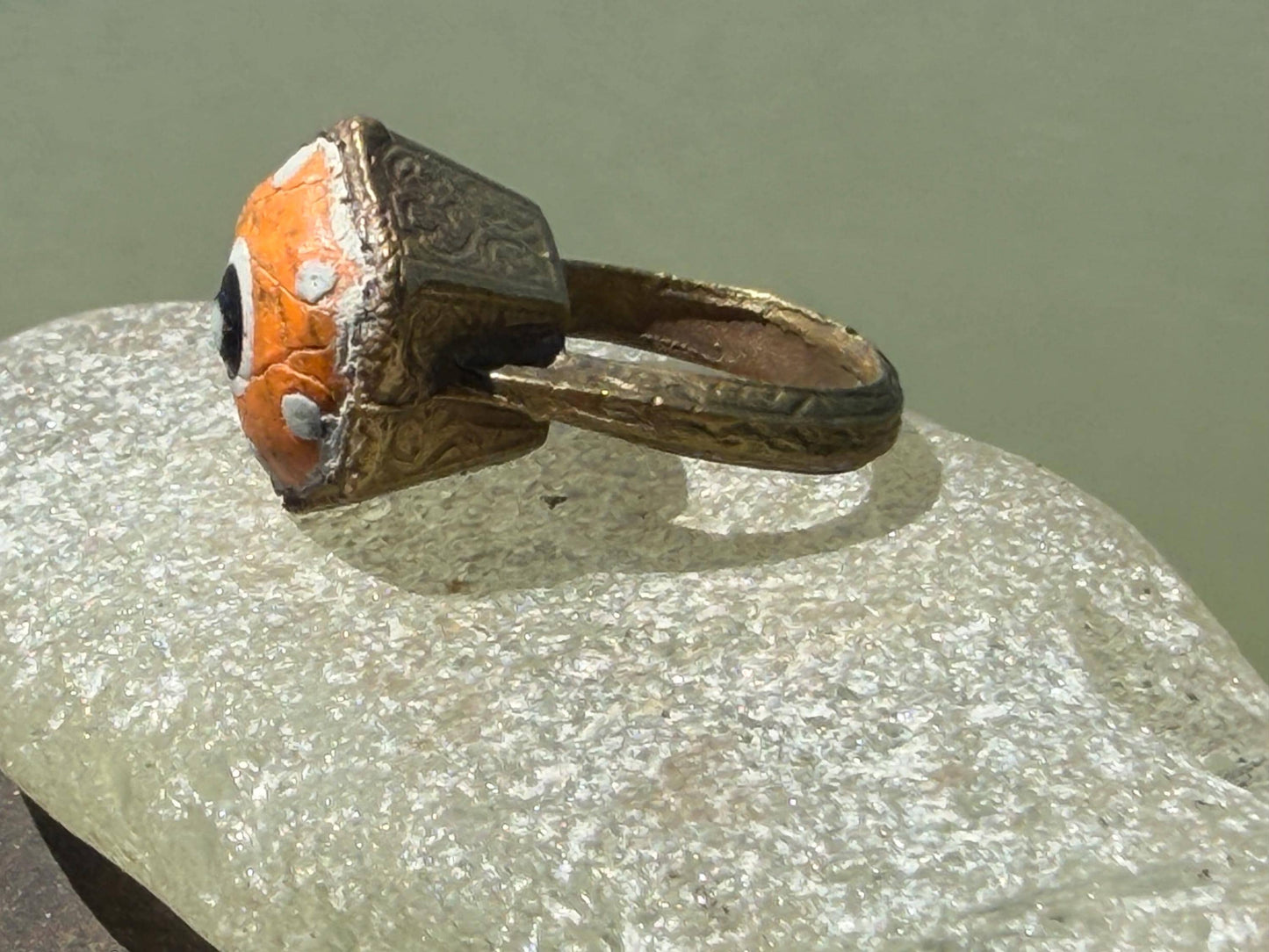 Fabulous vintage orange ring made from brass and enamel. Statement ring. Eco friendly jewellery. Ethical jewellery. Orange jewellery.
