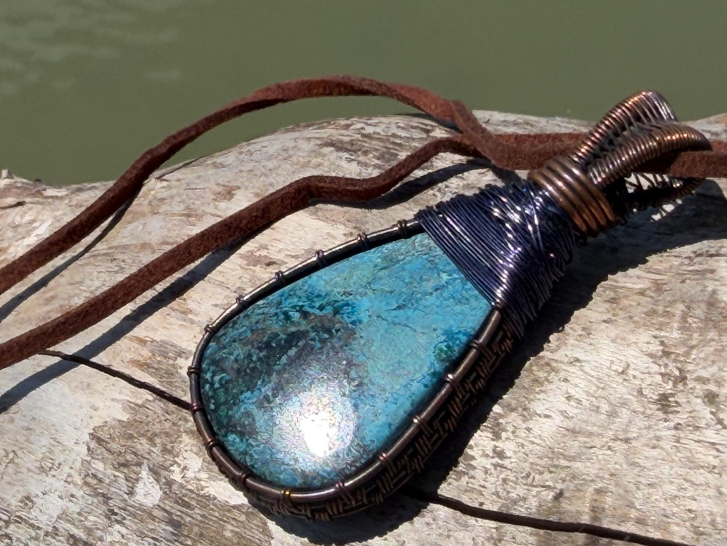 Chrysocolla Malachite necklace, ethical jewellery, bohemian necklace, unusual jewellery, Chrysocolla pendant, blue gemstone necklace