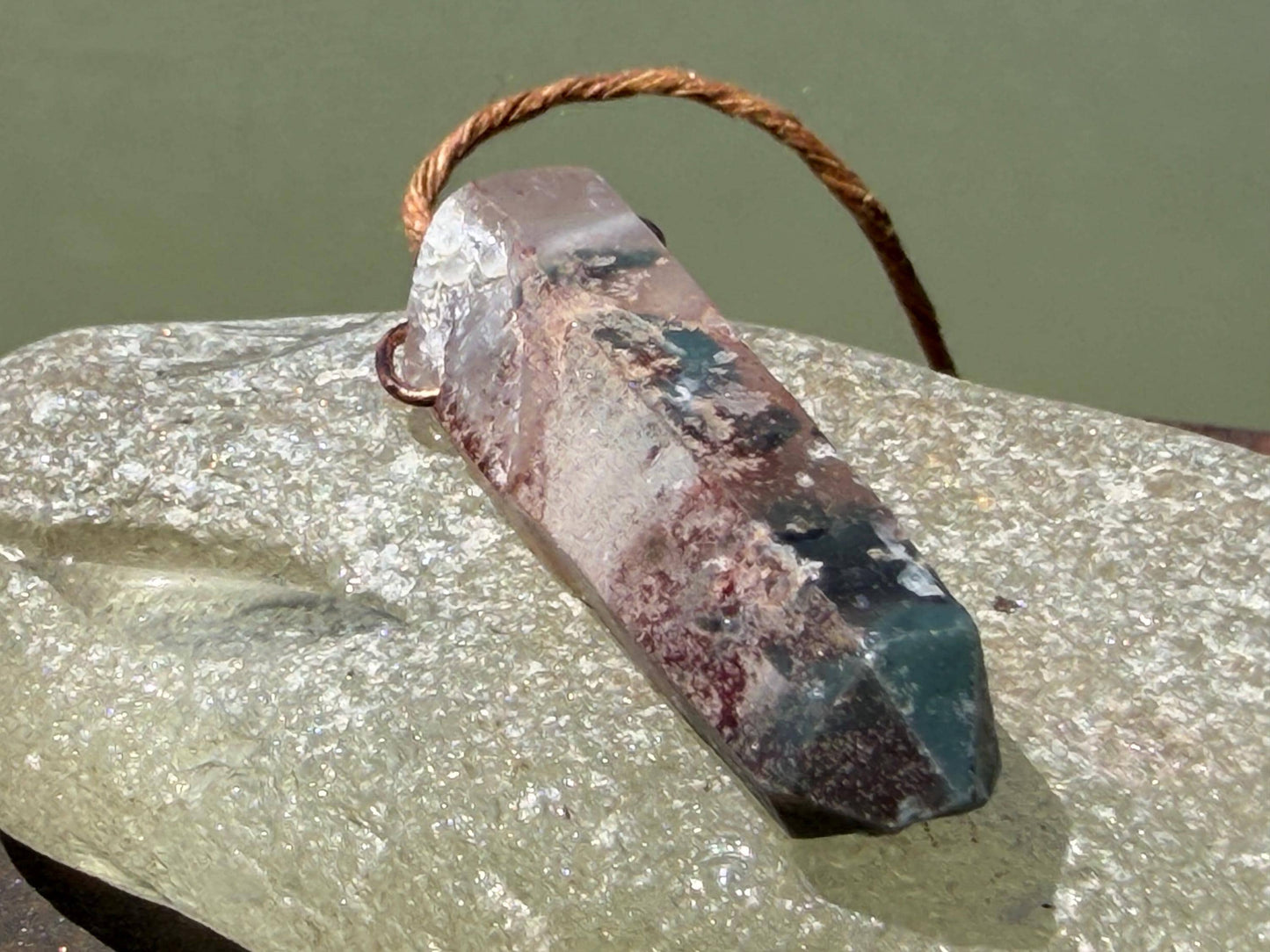 Raw moss agate necklace. Rustic moss agate pendant, large gemstone necklace, green gemstone, gift for gardener. Handmade necklace.