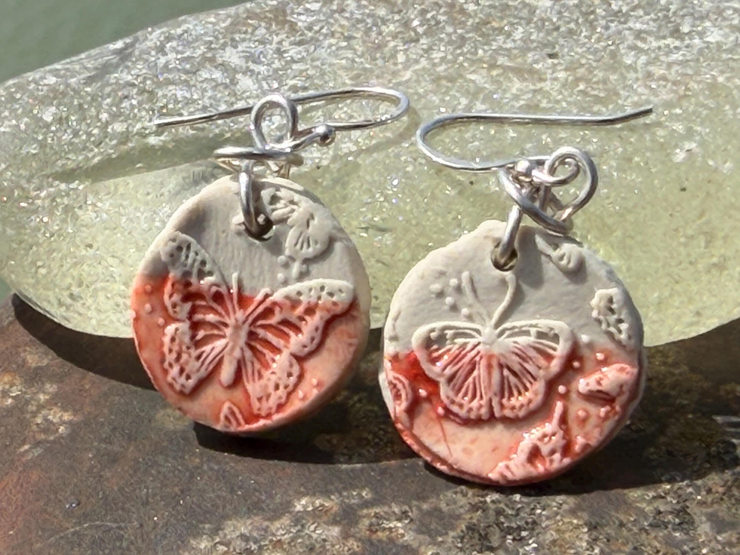 Handmade Ceramic Earrings made with Sussex Clay - Unique jewellery, Pink earrings, Ethical Jewelry