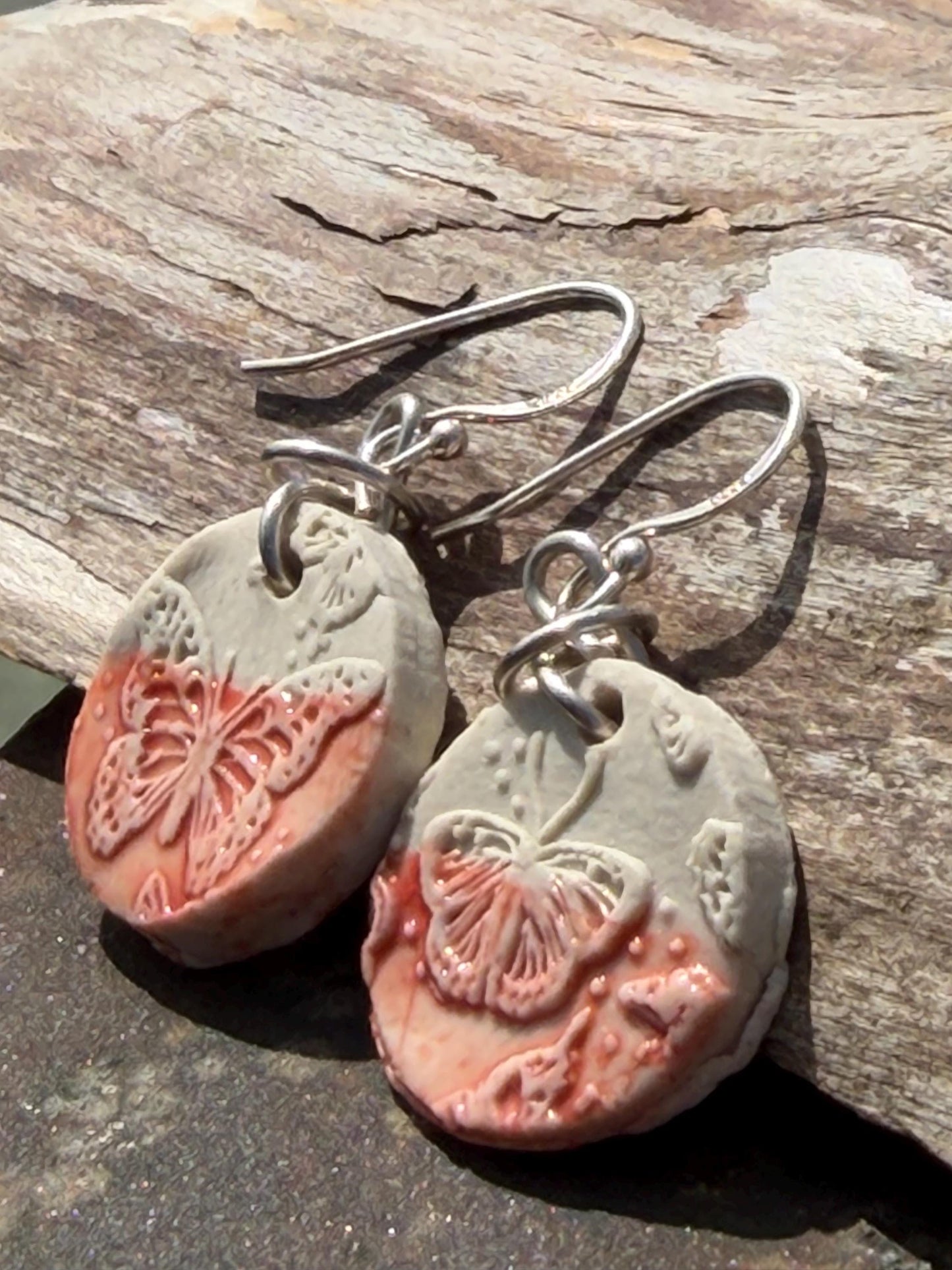 Handmade Ceramic Earrings made with Sussex Clay - Unique jewellery, Pink earrings, Ethical Jewelry