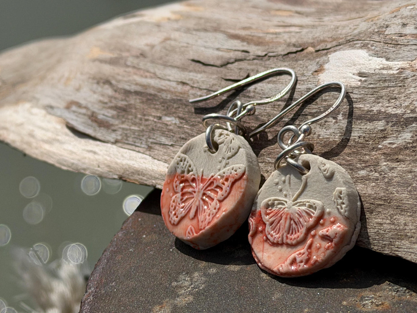 Handmade Ceramic Earrings made with Sussex Clay - Unique jewellery, Pink earrings, Ethical Jewelry