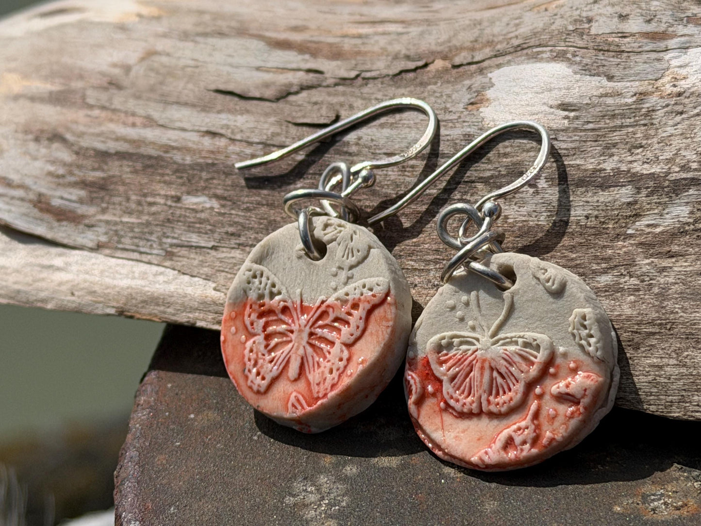 Handmade Ceramic Earrings made with Sussex Clay - Unique jewellery, Pink earrings, Ethical Jewelry
