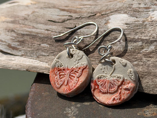 Handmade Ceramic Earrings made with Sussex Clay - Unique jewellery, Pink earrings, Ethical Jewelry